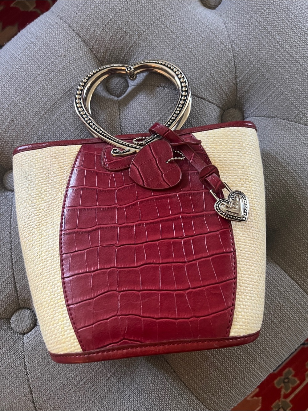 Red and Cream Heart-Handle Tote Bag